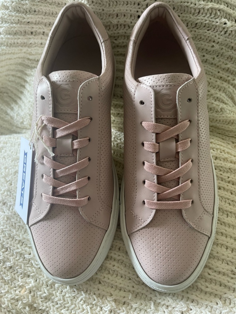 Greats Rose Blush Perforated Leather Lace-Up Sneakers